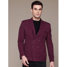 ESSAS club Men Maroon Double-Breasted Stripes Slim-Fit Blazer