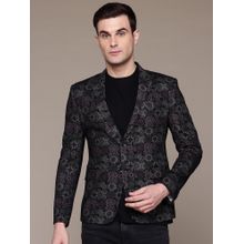 ESSAS club Men Knitted Maroon Block Print Single-Breasted Slim-Fit Blazer