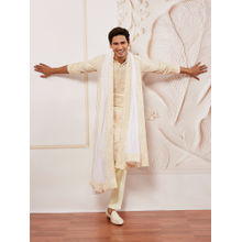 Vastramay Mens White Georgette Embroidered Sequined Border Dupatta