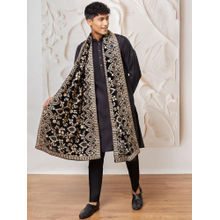 Vastramay Mens Black Velvet All Over Embroidered Dupatta