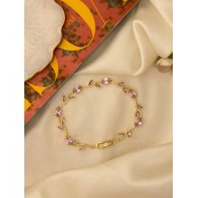 Ishkaara Gold-Plated Fairy Tulip Bracelet with Light Pink Stones for Women