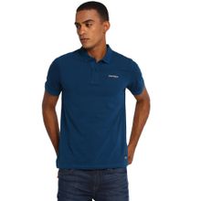 Lee Men Dark Teal Printed Slim Fit Polo T-shirt