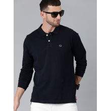 THE BEAR HOUSE Men Navy Blue Solid Polo Collar Pure Cotton T-shirt