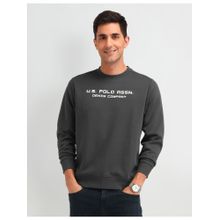 U.S. Polo Assn. Denim Co. Typography Grey Full Sleeves Crew Neck Sweatshirt