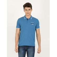 Wrangler Men Solid Blue Polo T-Shirt (Regular)