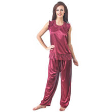 Fasense Women Satin Nightwear Night Suits Top And Pyjama Set, SR008 B - Pink