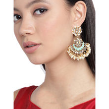 Zaveri Pearls Enamelling Sea Green Kundan & Pearls Dangle & Drop Earring (ZPFK9659)