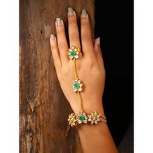 Zaveri Pearls Green Stones & Kundan Traditional Ring Bracelet - ZPFK8719