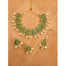 Peora Gold Plated Kundan & Meenakari Bridal Necklace Set Earrings & Maang Tikka (PF37NML134G)