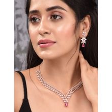 Saraf RS Jewellery Rose Gold Plated Red Ad Studded Statement Necklace Jewellery (Set Of 2)