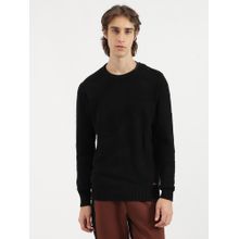 United Colors of Benetton Men Black Regular Fit Crew Neck Woven Tonal Jacquard Sweater
