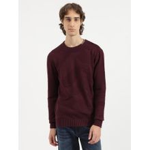 United Colors of Benetton Men Wine Regular Fit Crew Neck Woven Tonal Jacquard Sweater