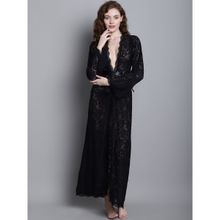 Shararat Womens Lace Ankle Length Babydoll Dress Nightwear Lingerie - Black (Set of 3)