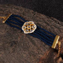 SHOSHAA Gold-plated Blue Handcrafted Kundan Bracelet