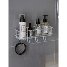 Plantex Ss Self-Adhesive Multipurpose Bathroom Shelf with Hooks