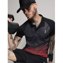 Campus Sutra Mens Jet Black & Crimson Red Ombre Polo Activewear T-Shirt