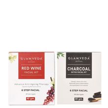 Glamveda Red Wine Advance Anti Ageing & Charcoal Detox & Anti Pollution Facial Kit