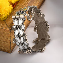 Fida Wedding Ethnic Oxidised Silver Mirror Floral Bracelet for Women(One Size)