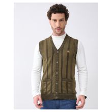 Monte Carlo Men Regular Fit V Neck Sleeveless Striped Cardigan
