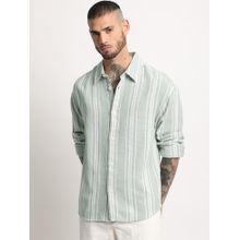 THE BEAR HOUSE Mens Light Green Stripe Casual Shirt