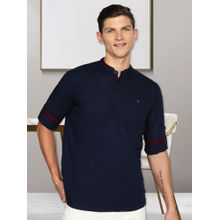 KUONS AVENUE Mens Navy Blue Linen Cotton Short Kurta