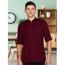 KUONS AVENUE Mens Maroon Linen Cotton Short Kurta