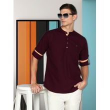 KUONS AVENUE Mens Burgundy Linen Cotton Short Kurta