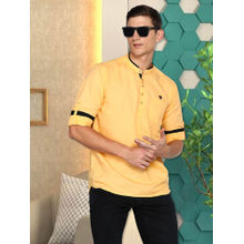 KUONS AVENUE Mens Yellow Linen Cotton Short Kurta