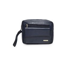 Teakwood Leathers Unisex Navy Blue Solid Leather Travel Kit Bag