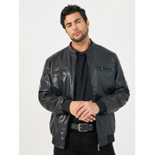 Styli Mens Black Faux Leather Biker Jacket