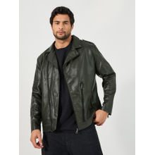 Styli Mens Green Faux Leather Biker Jacket
