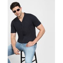 Selected Dark Blue Cuban Collar Knitted Sweater