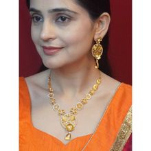 Niscka 24K Gold-Plated Floral Design and White Cz Coin Necklace and Earrings