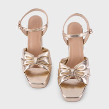 RSVP by Nykaa Fashion Gold Metallic Bow Square Toe Block Heels