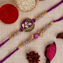 eCraftIndia Purple 2 Floral & Pearl Designer Rakhis with Roli Chawal Pack