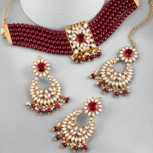 Peora Gold Plated Jodha Akbar Kundan Faux Pearl Choker Necklace Earring Maang Tikka Set (PF24N2929M)