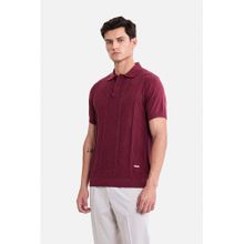 Snitch Wine Cable-knit Half Sleeves Regular Casual Polo T-Shirt
