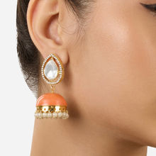 Zaveri Pearls Peach Meenakari Austrian Diamonds Traditional Jhumki Earring