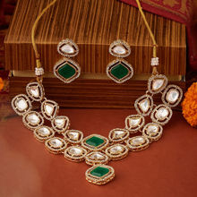 Zaveri Pearls Green Stones Austrian Diamonds Choker Jewellery Set