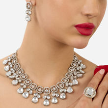 Zaveri Pearls Silver Tone Stone Austrian Diamonds Jewellery Set