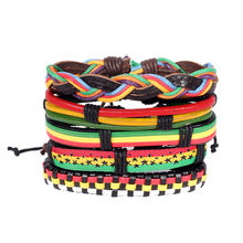 UNKNOWN by Ayesha Rasta Jamaican Set Of 5 Rugged Leather, Braided Bracelets For Men
