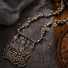 Teejh Nihan Silver Oxidised Ghungroo Long Necklace