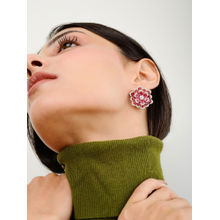 METALM Sparkling Red Ruby Cz Diamonds Silver Earrings