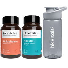 HealthKart HK Vitals Multivitamin 60 Tablets, Fish Oil 60 Capsules & 300ml Sipper