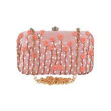 Anekaant Adorn Baby Pink Embroidered & Embellished Faux Silk Clutch