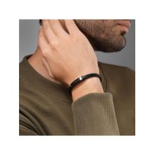 Police Recall All Black Flat Leather Bracelet - PEAGB0079203