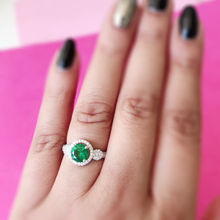 Ornate Jewels Pure Silver Aaa American Diamond Cz Round Green Emerald Divine Ring For Women
