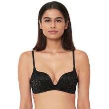 Wacoal Zephyr Padded Non Wired 3-4th Cup Push-Up Lacy Plunge Bra - Black