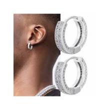 Salty Alpha Men Sophisticated Silver Stone Hoop Earrings