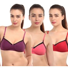 Abelino Set Of 3 Purple, Pink & Red Full Coverage Seamless Bra
